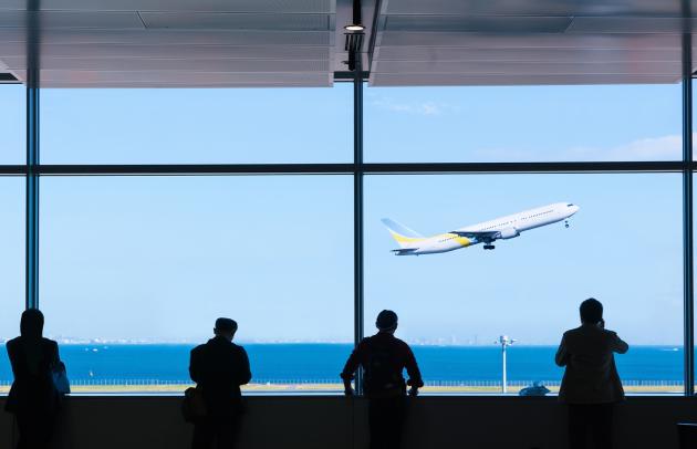 View of an airport concourse on the tarmac